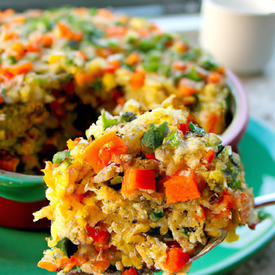 Bolo de arroz com legumes