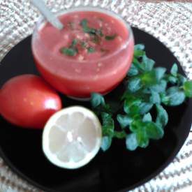 Gaspacho de tomate com morango