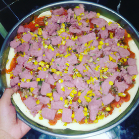 pizza de mussarela presunto,milho palmito e frango