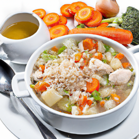 Sopa de legumes com frango e arroz integral