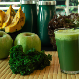 Suco verde detox de couve, abacaxi, hortelã e gengibre