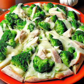 Pizza de brócolis com frango